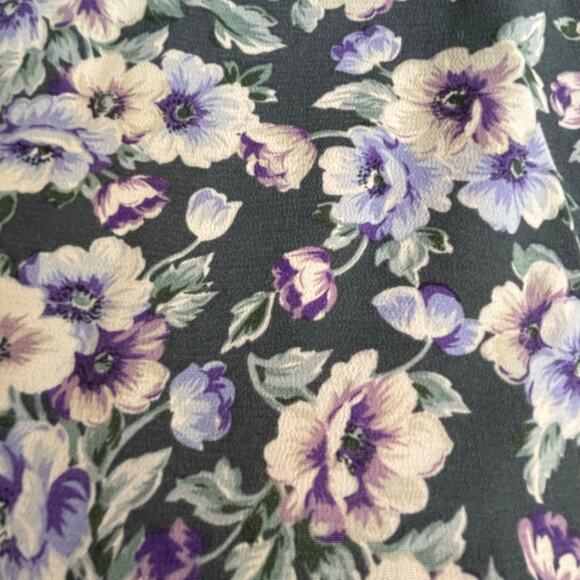 Vintage 90s CDC Petites Floral Rayon Dress Purple White Rosettes Cottagecore 8 - Picture 7 of 10